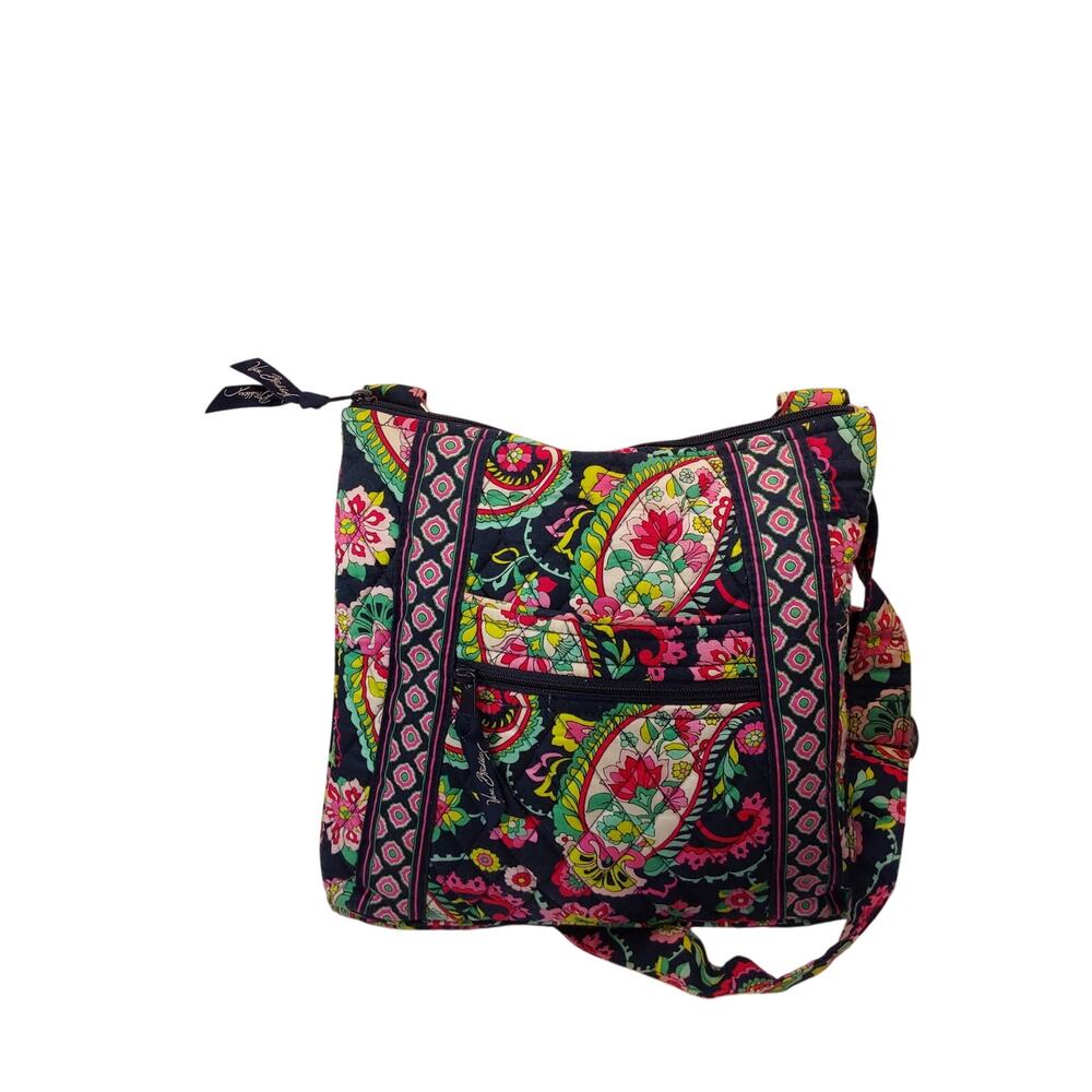 Vera Bradley Hipster Petal Paisley Navy Pink Teal 11"W x 10"H x 1.75"D